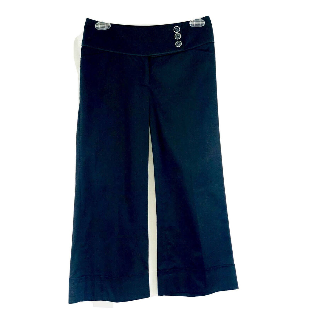 WHBM BLACK CAPRI WIDE LEG CUFFED BUTTON PANTS SLACKS PEDAL PUSHERS SIZE 00